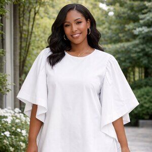 ✨ Gracia Butterfly Sleeve Shift Dress | Crisp White | Size L ✨NWT